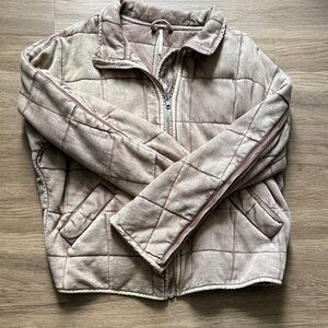 Free People Quilted Jacket in Beige and Pink